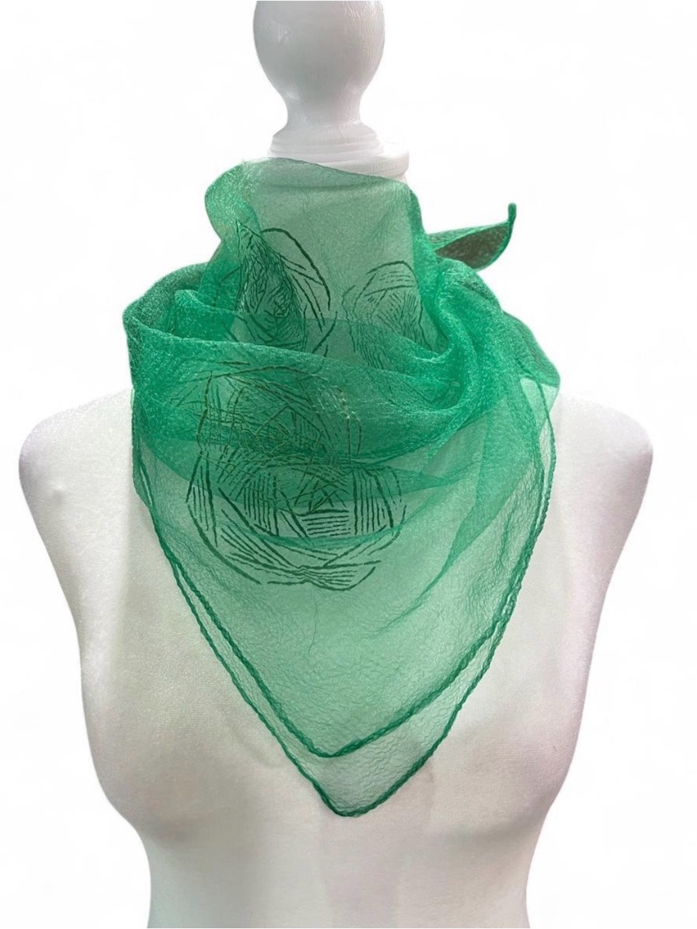 Sheer Green Floral Scarf for Women - Lightweight Fashion Accessory